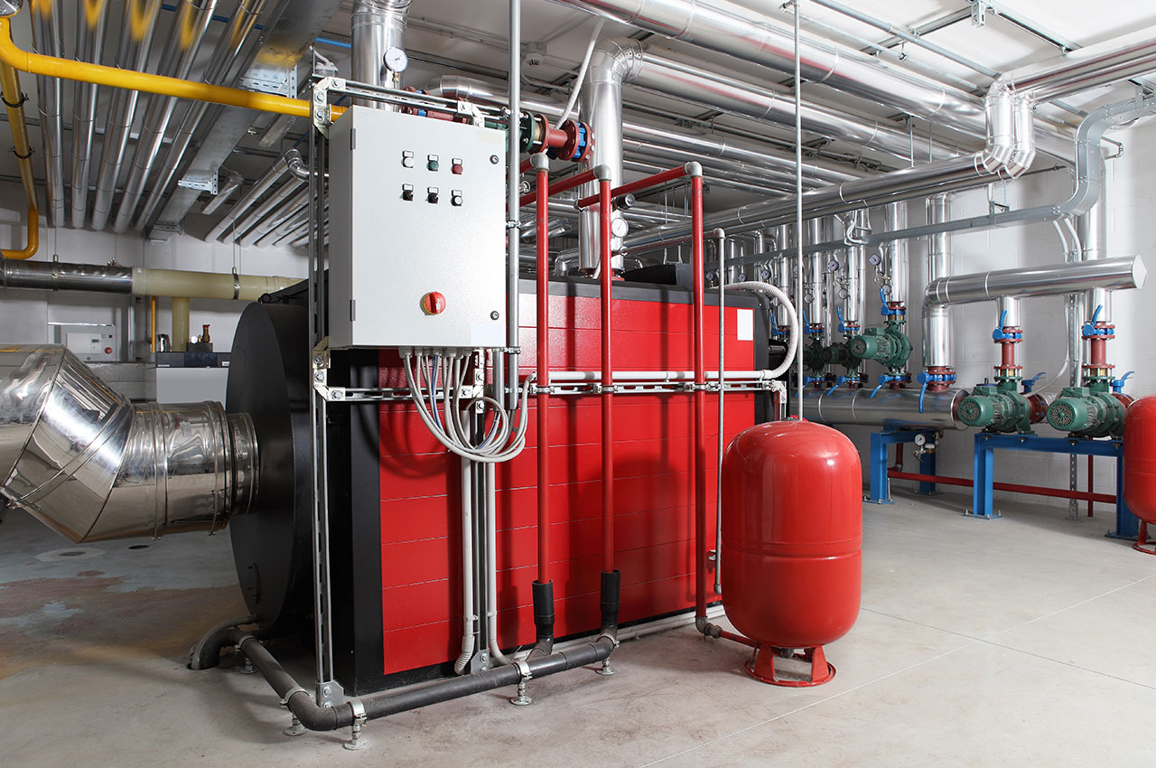 central heating and cooling system control in a boiler room